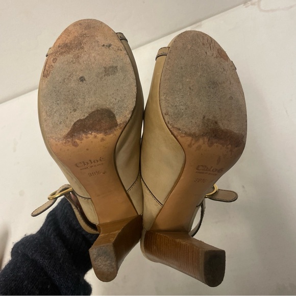 Chloe Made in Italy Slingback Peep Toe Heeled Mules in Tan Size 39 1/2 - Picture 9 of 9